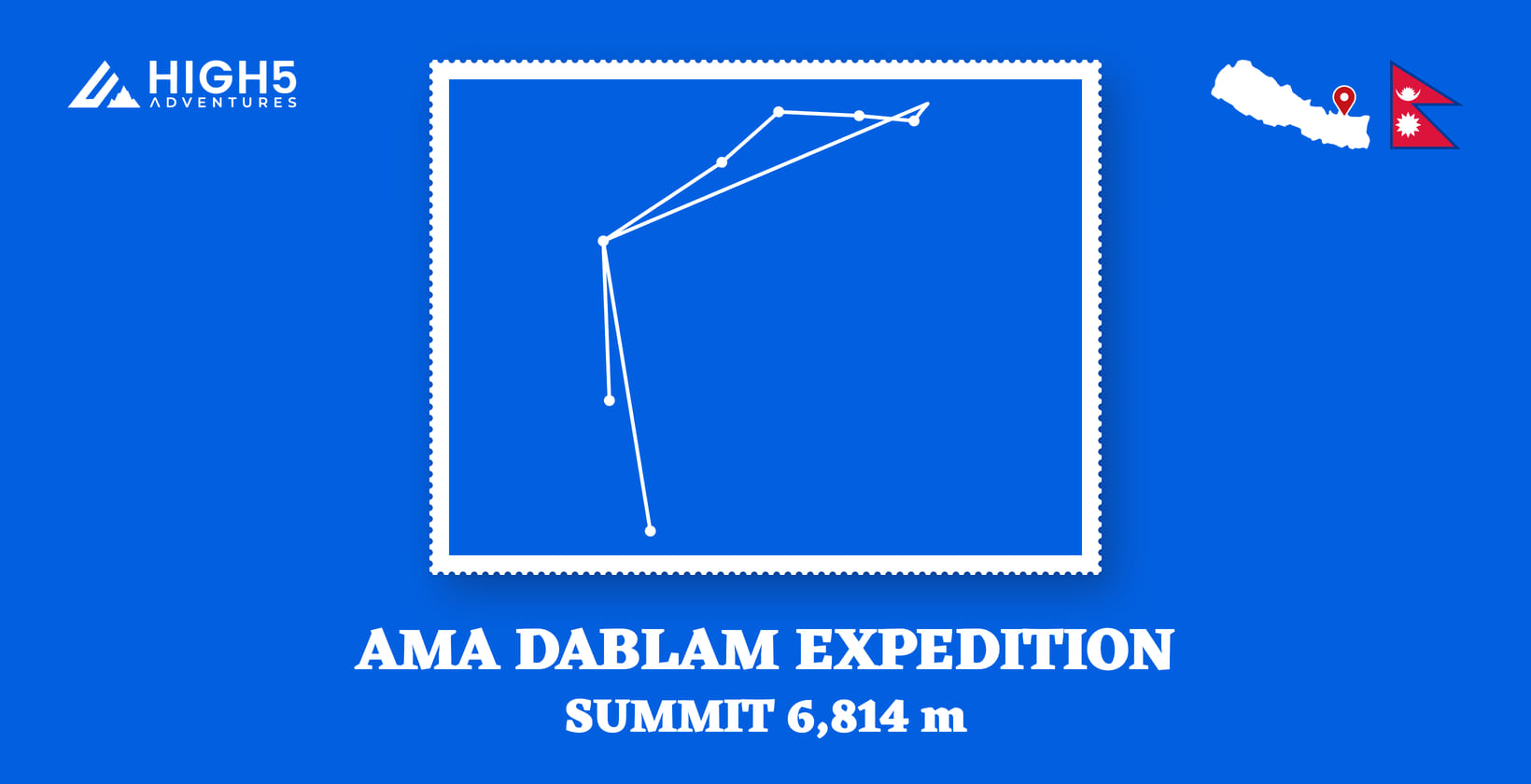 Ama Dablam expedition, summit 6,814 m: the route drawn through its overnight stops in Solukhumbu District, Nepal