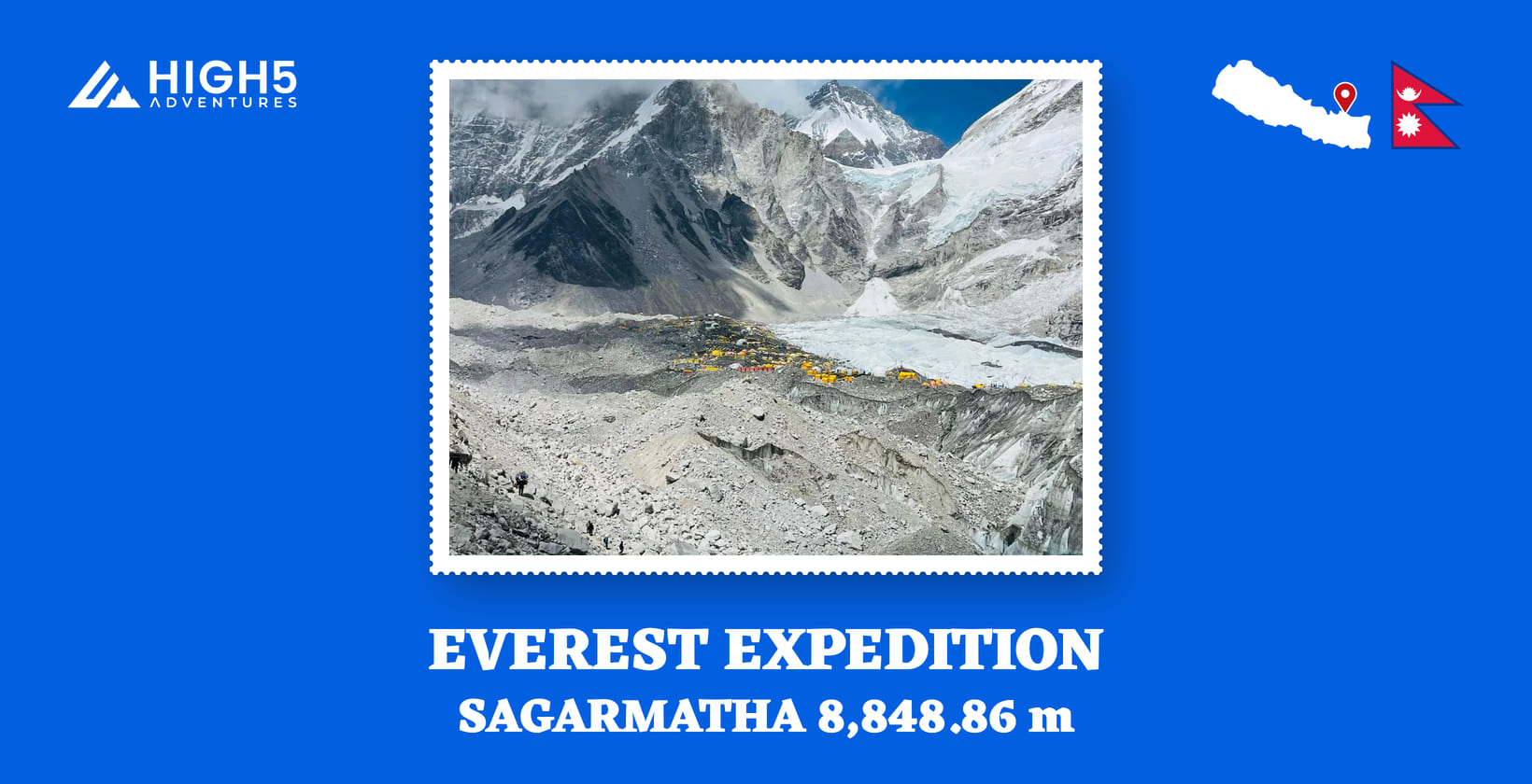 Everest expedition, Sagarmatha 8,848.86 m: Everest Base Camp tents on the Khumbu Glacier, Nepal