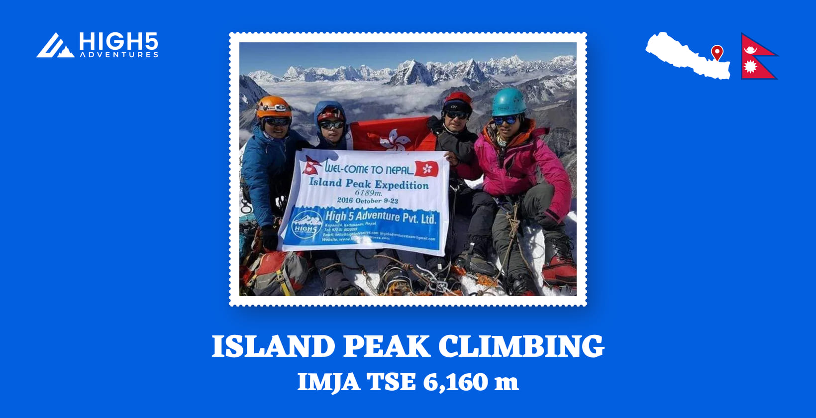 Island Peak climbing, Imja Tse 6,160 m: the Island Peak summit team, October 2016, Nepal