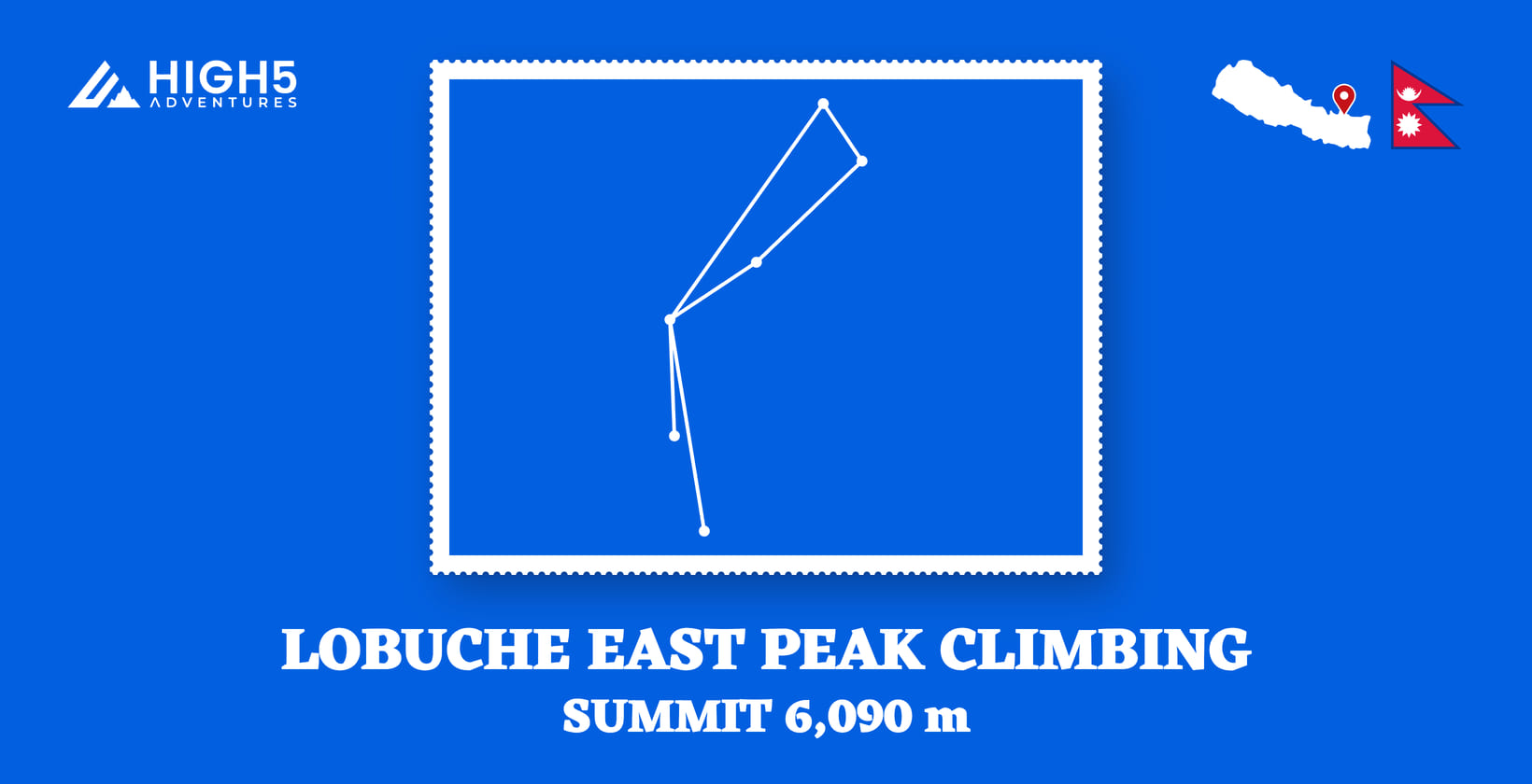 Lobuche East peak climbing, summit 6,090 m: the route drawn through its overnight stops in Solukhumbu District, Nepal
