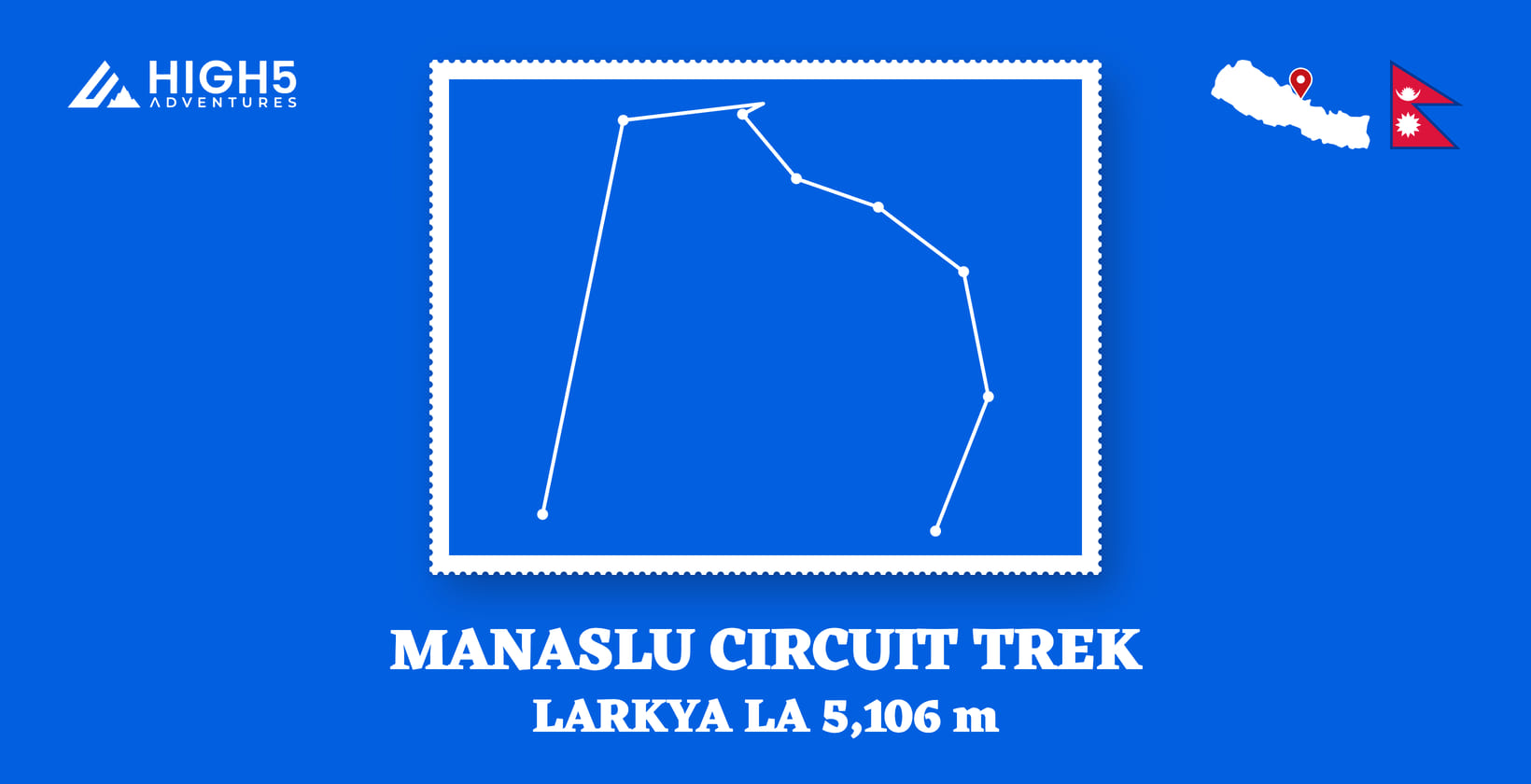 Manaslu Circuit trek, Larkya La 5,106 m: the route drawn through its overnight stops in Gorkha District, Nepal