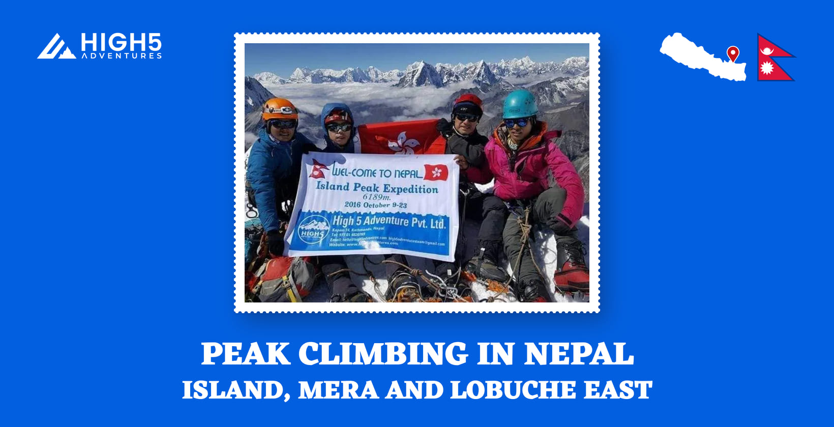 Peak climbing in Nepal, Island, Mera and Lobuche East: the Island Peak summit team, October 2016, Nepal